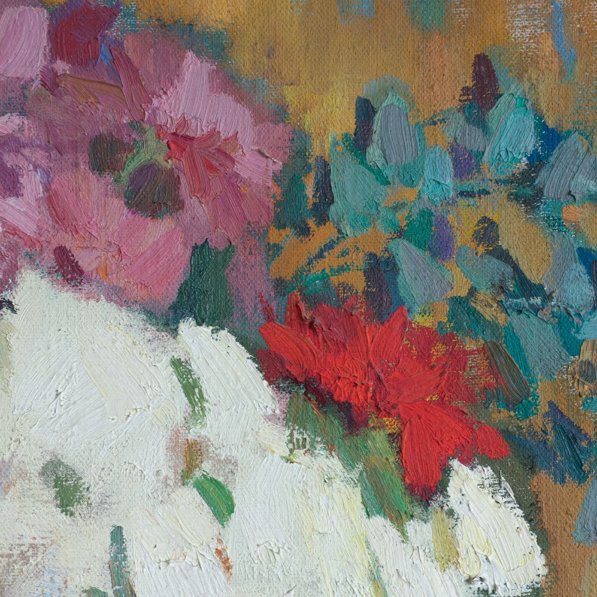 Nature morte florale, peinture à l'huile coloriste – Signée (artiste non identifié)-photo-5