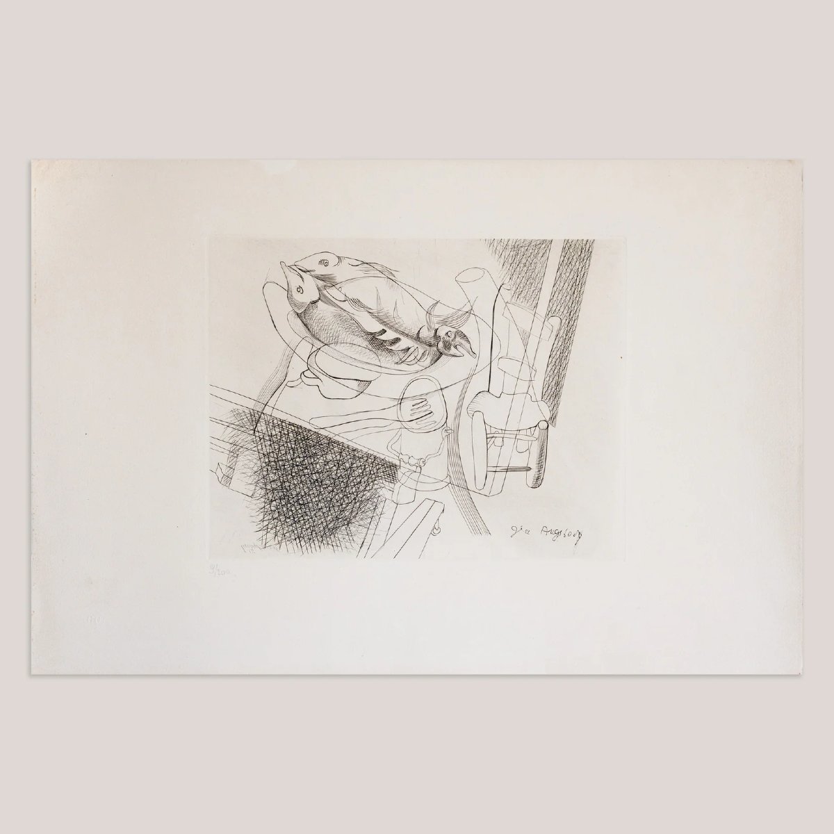 Poissons – Gravure Signée – Géa Augsbourg-photo-2