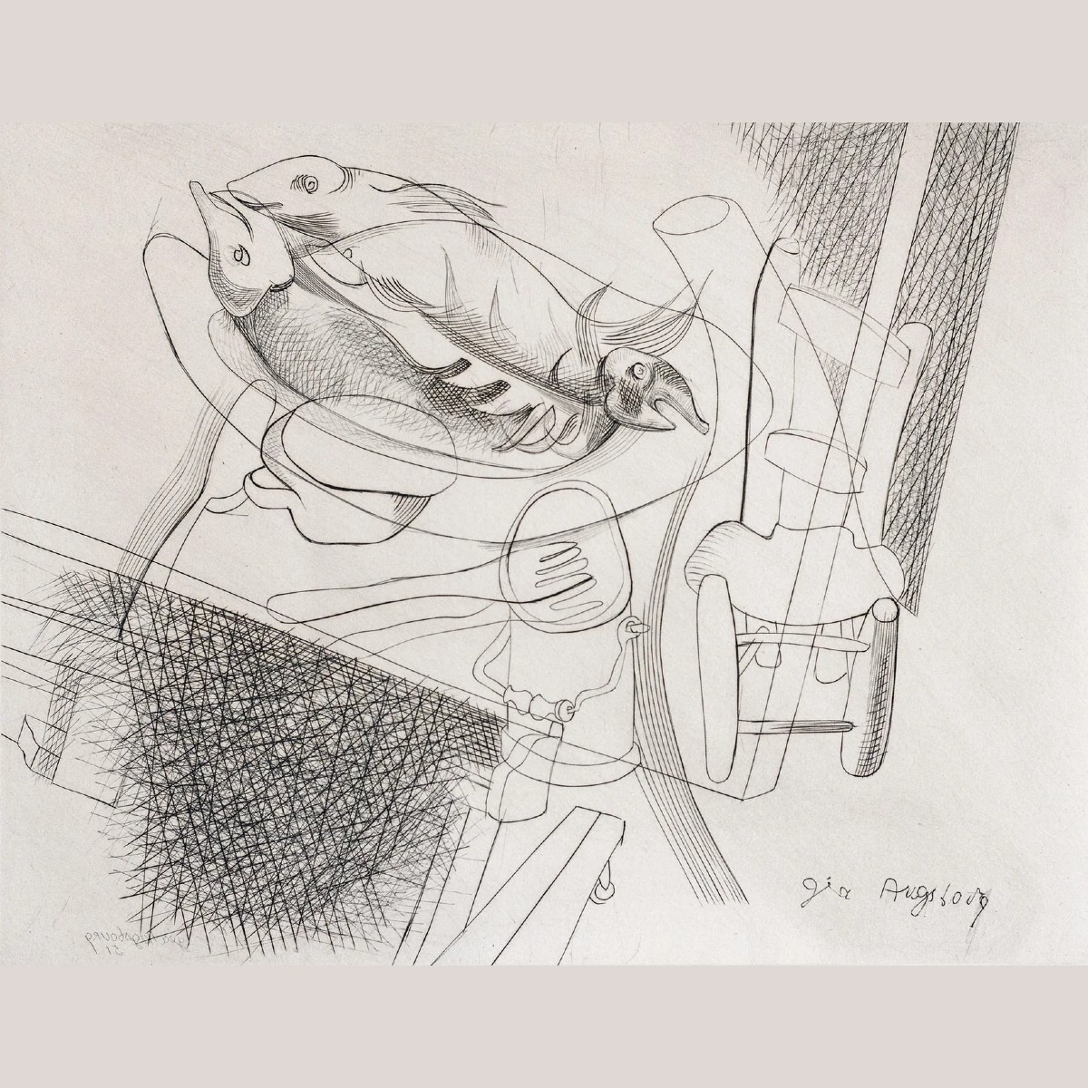 Poissons – Gravure Signée – Géa Augsbourg