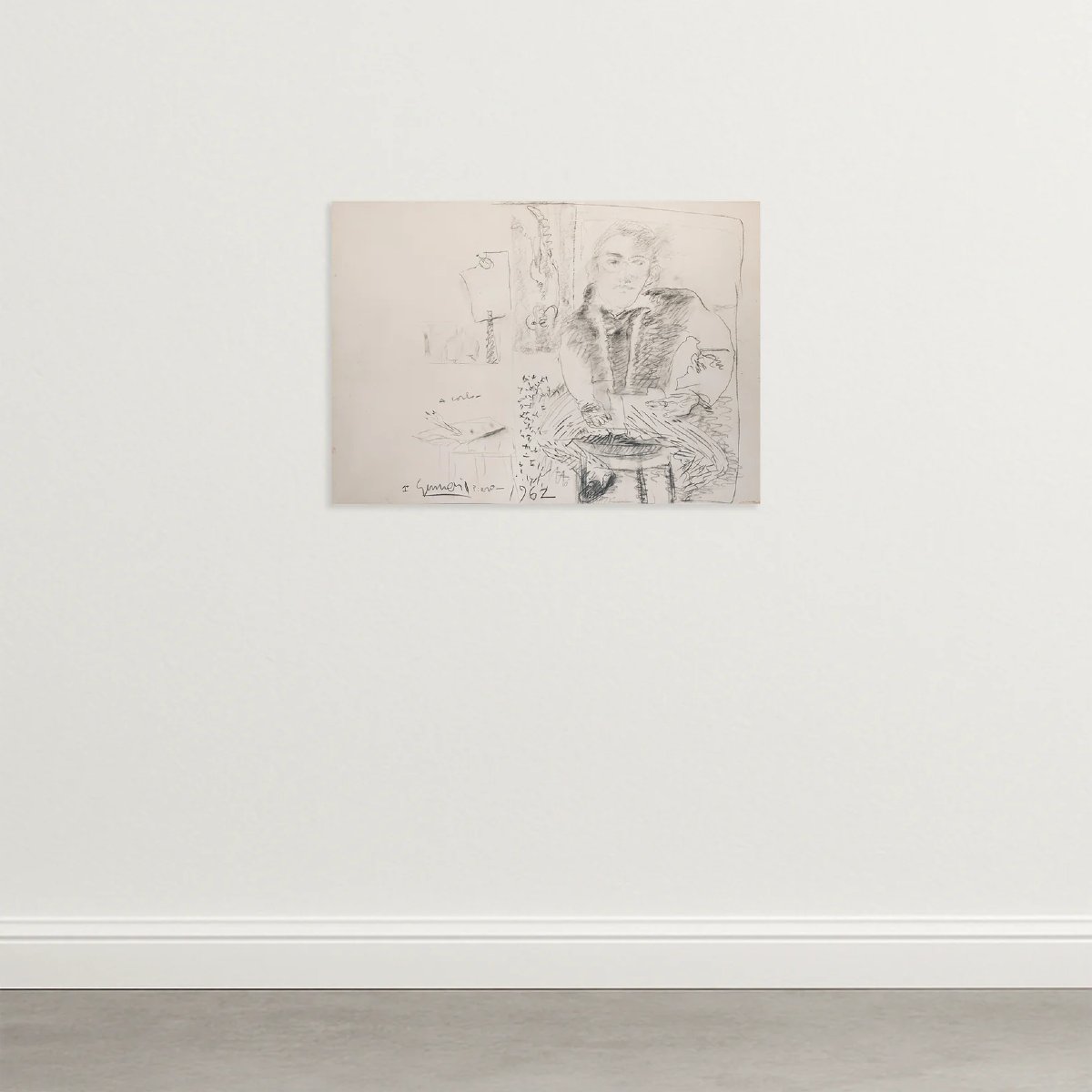 Étude de portrait – Artiste inconnu, 1962 – Esquisse moderniste originale-photo-2