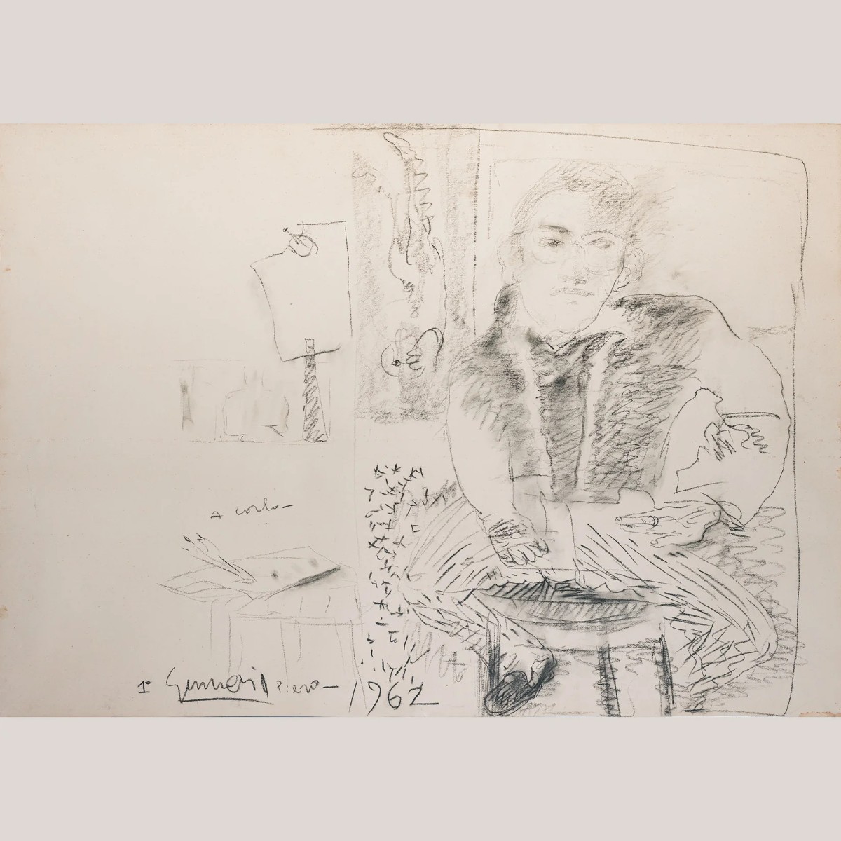 Étude de portrait – Artiste inconnu, 1962 – Esquisse moderniste originale