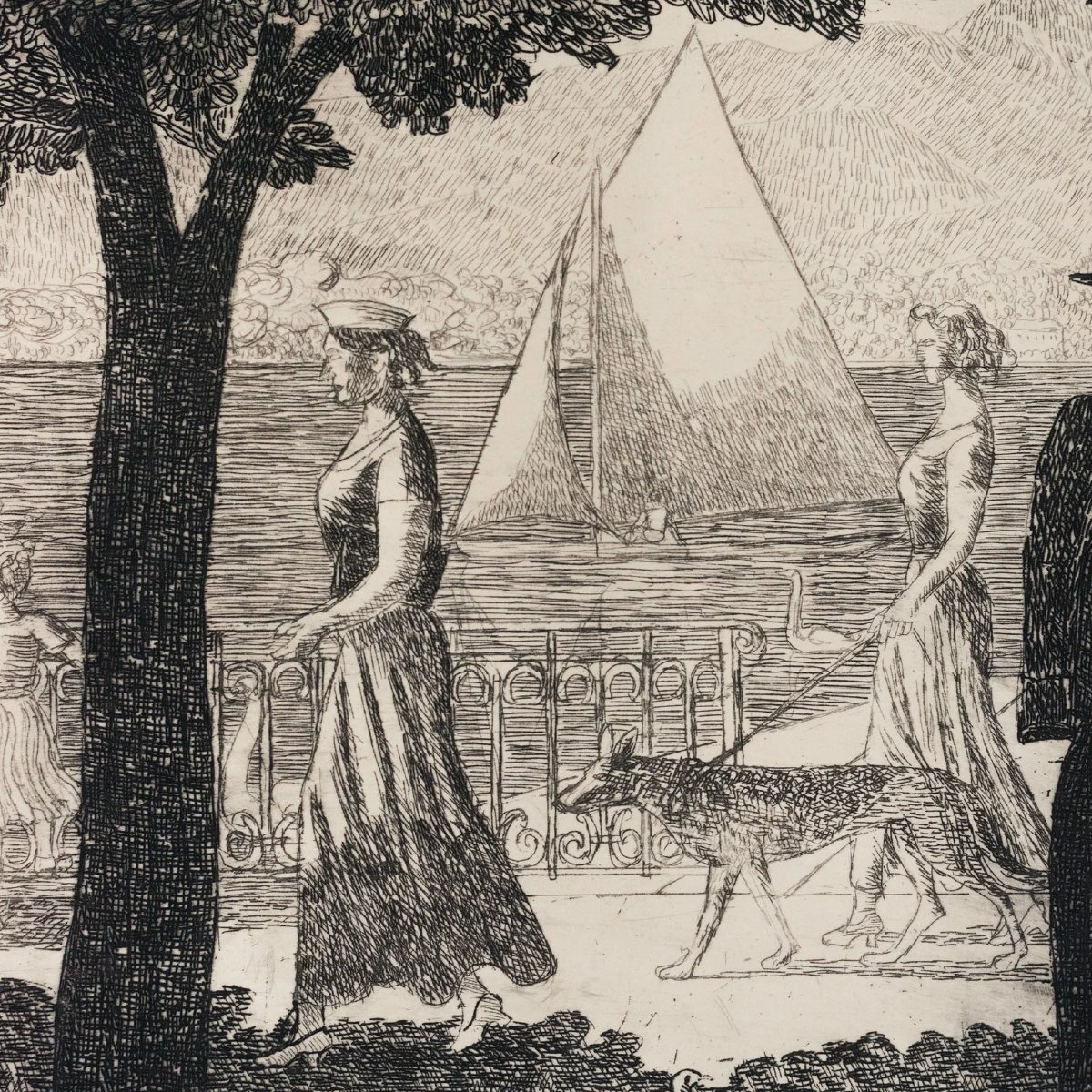 Scène de promenade au bord du lac par Karl Otto Hügin-photo-3