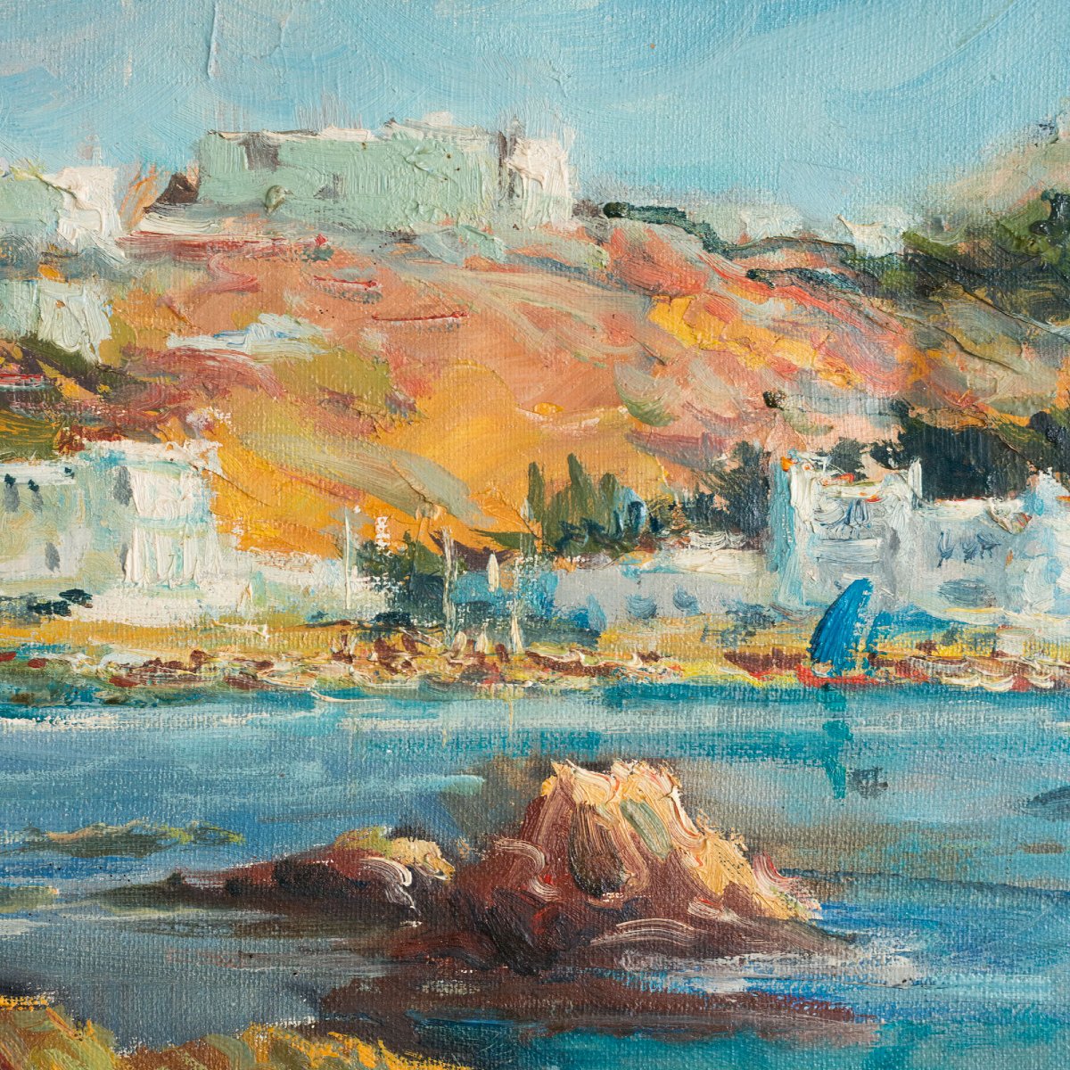 Vue du  Port of Llança  huile sur toile signée-photo-2