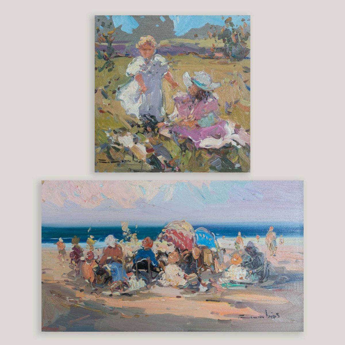 Deux peintures impressionnistes à l'huile sur panneau représentant des paysages côtiers et rura