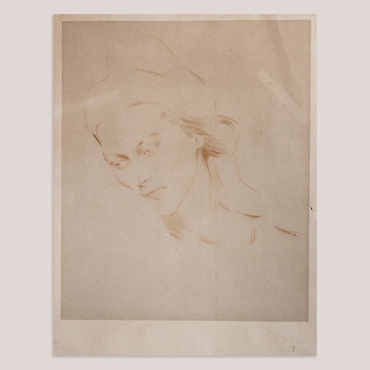 Étude de portrait féminin - dessin signé - XIXe siècle-photo-2