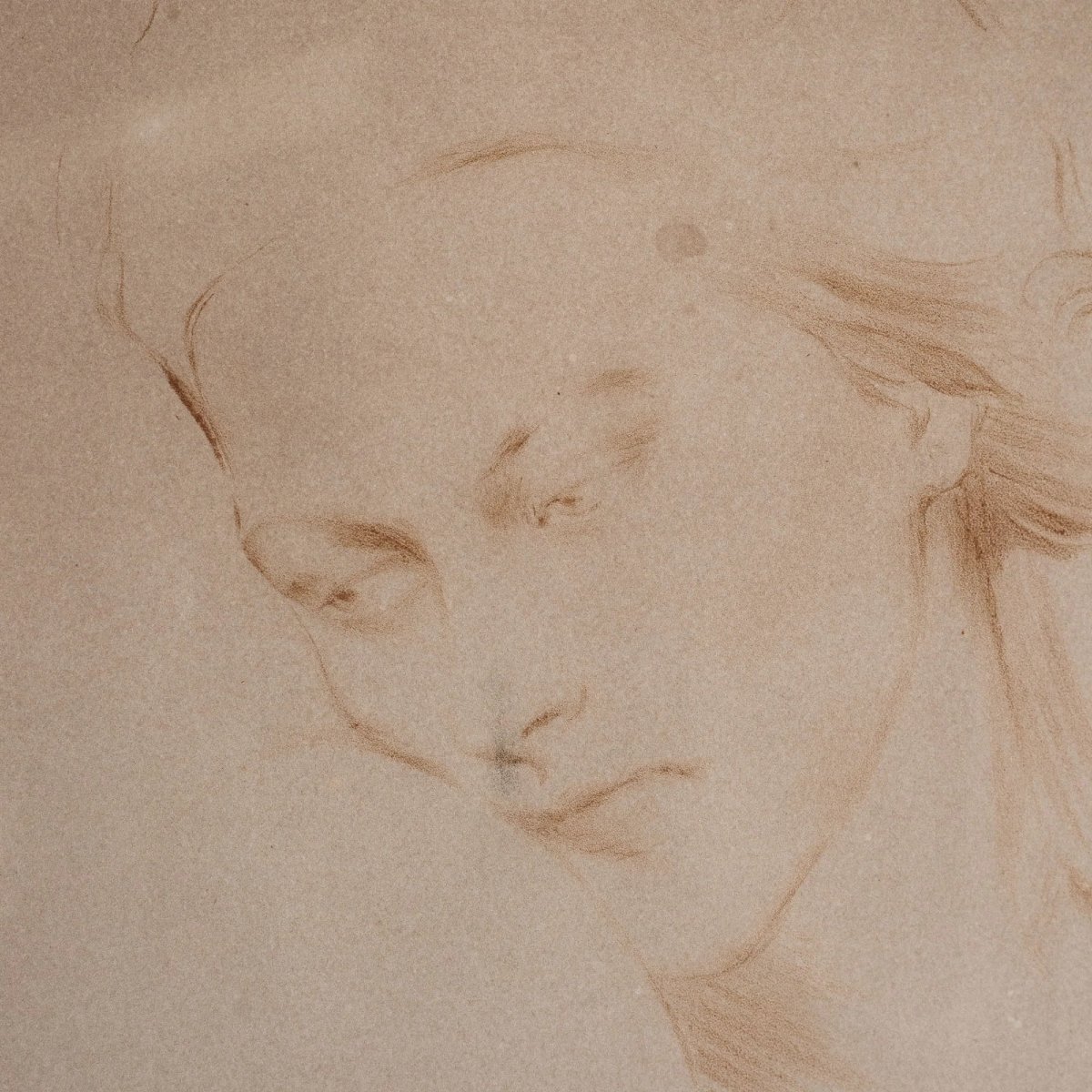 Étude de portrait féminin - dessin signé - XIXe siècle-photo-3
