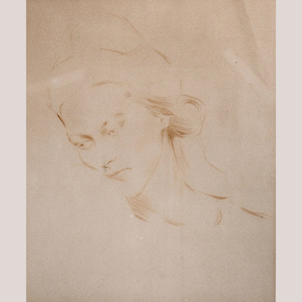 Étude de portrait féminin - dessin signé - XIXe siècle