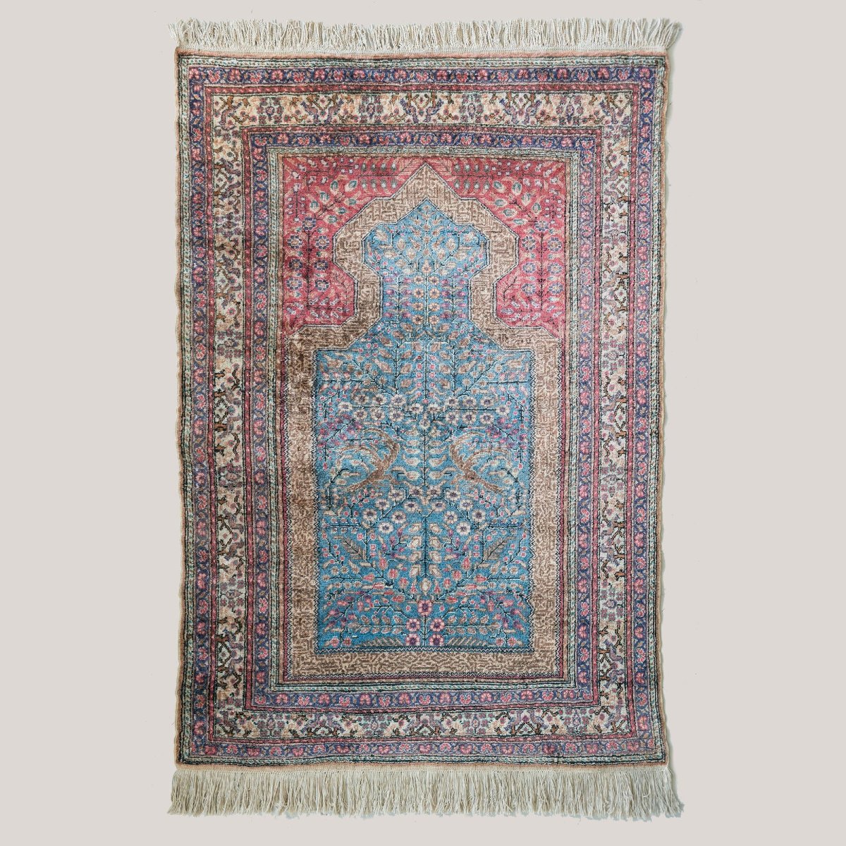 Vintage Hand-knotted Hereke Silk Prayer Rug, Tree Of Life Design – 188 × 118 Cm