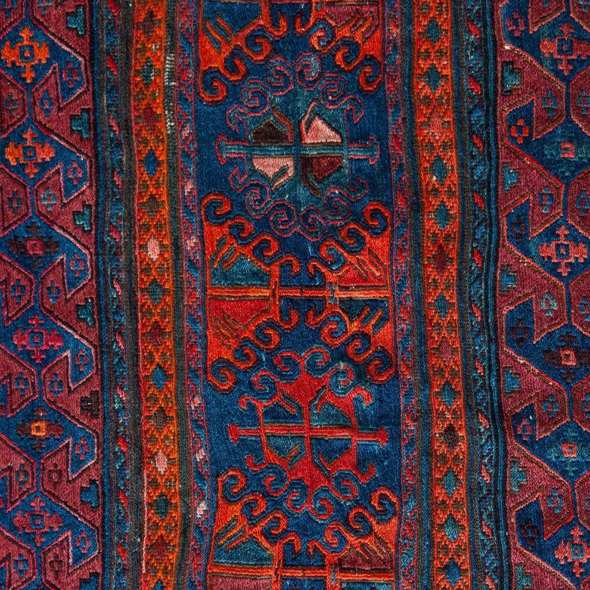 Textile tissé à plat brodé Ersari turkmène vintage, 166 × 129 cm-photo-4