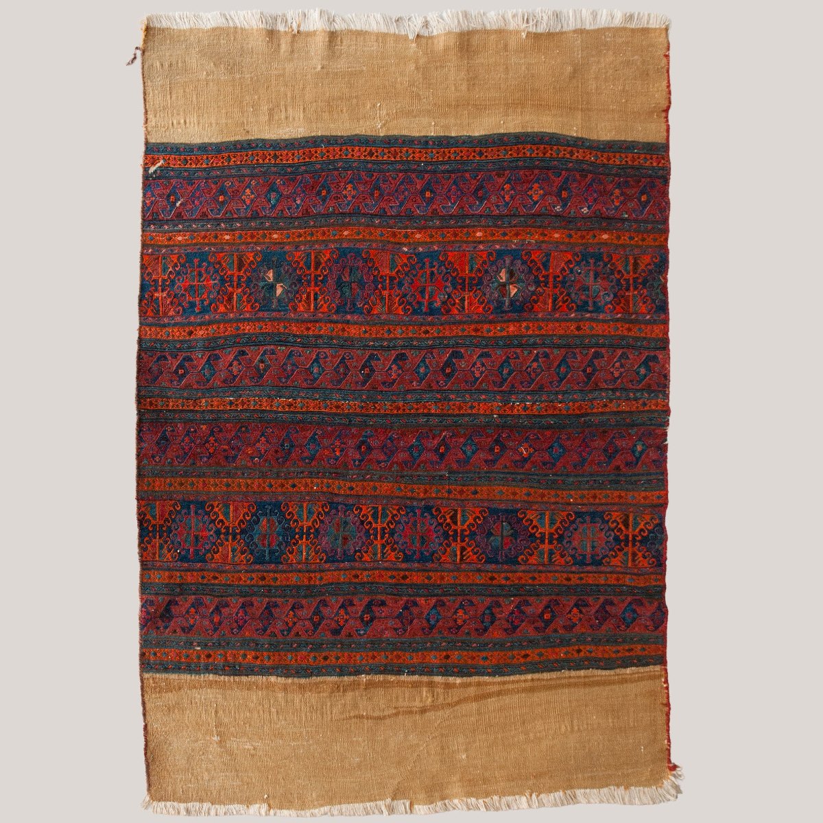 Textile tissé à plat brodé Ersari turkmène vintage, 166 × 129 cm