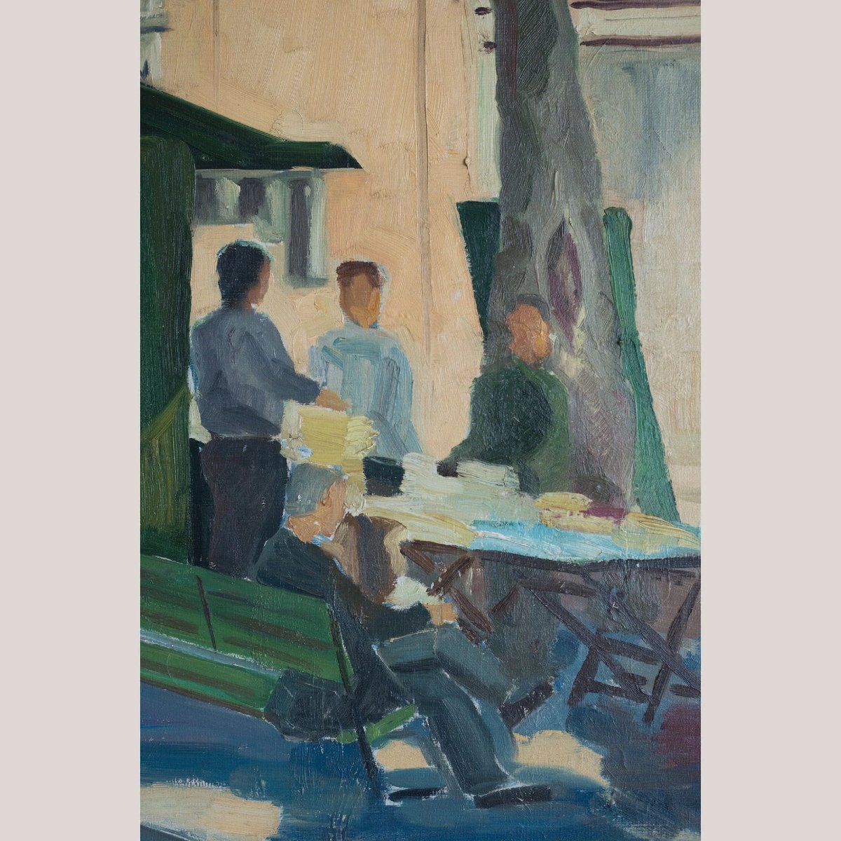 Vintage European Street Scene With Newspaper Kiosk | Possibly Signed Català | Oil On Canvas-photo-1