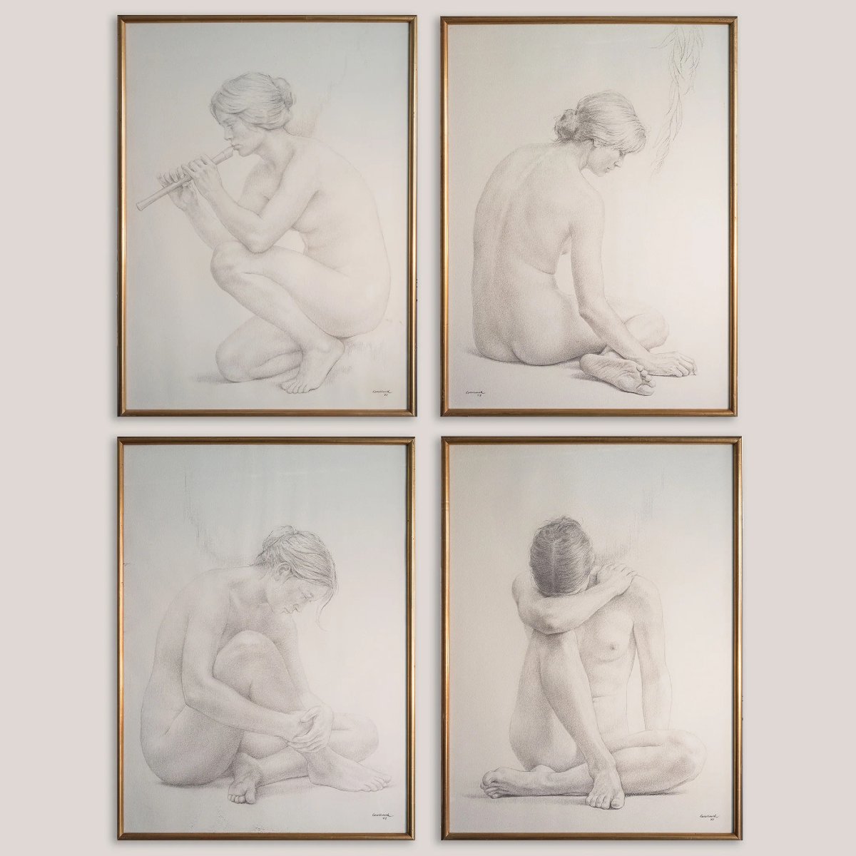 The Four Seasons (les Quatre Estacions) – Suite Of Four Large Framed Original Graphite Drawings