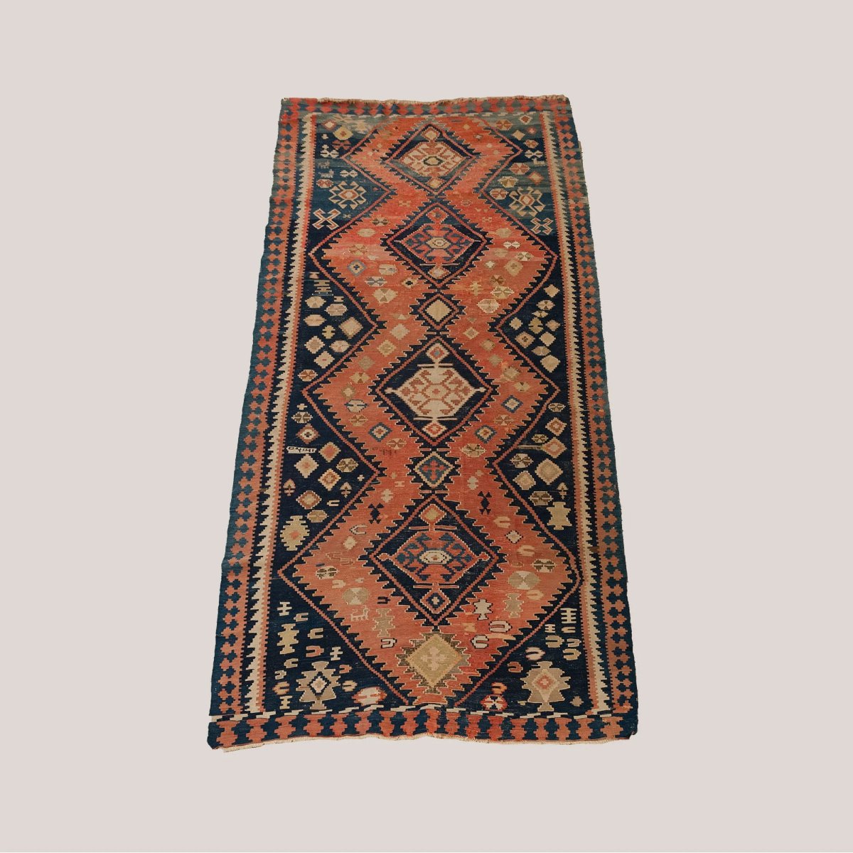 Large Vintage Hand-knotted Caucasian Kazak Kilim Runner - 370 × 165 Cm-photo-2