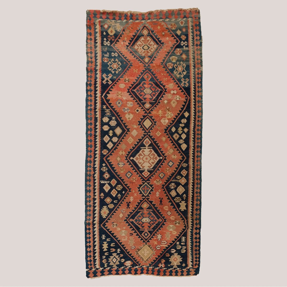 Large Vintage Hand-knotted Caucasian Kazak Kilim Runner - 370 × 165 Cm