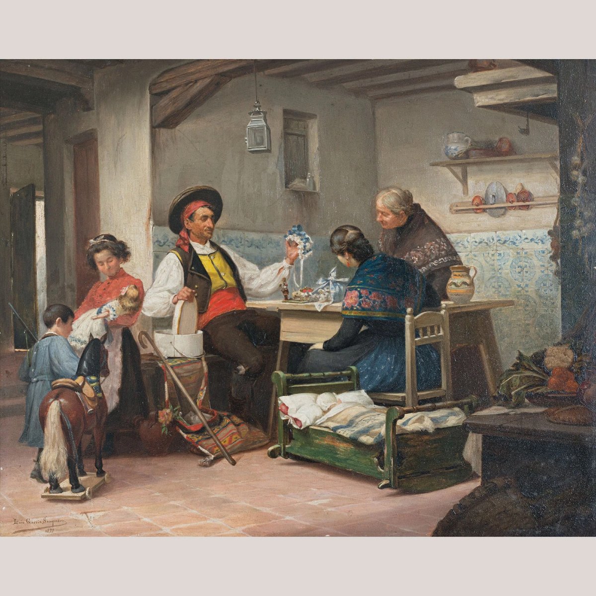 Vendeur de jouets ambulant par Tomás García Sampedro (1860-1937) - Huile sur panneau, 1899
