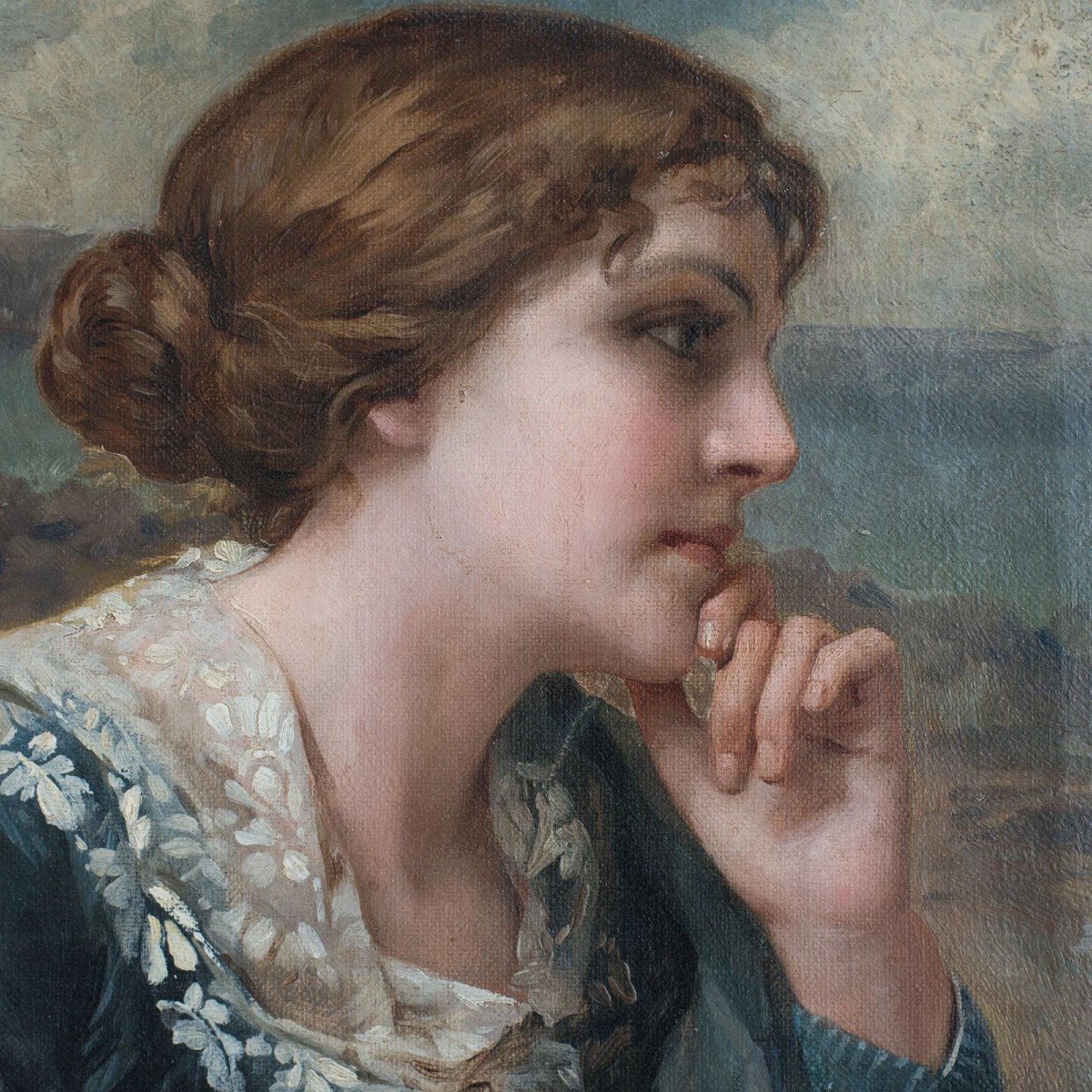 Portrait d'une jeune femme lisant – Huile sur toile d'Antonio García Mencía (1849–1920)-photo-1