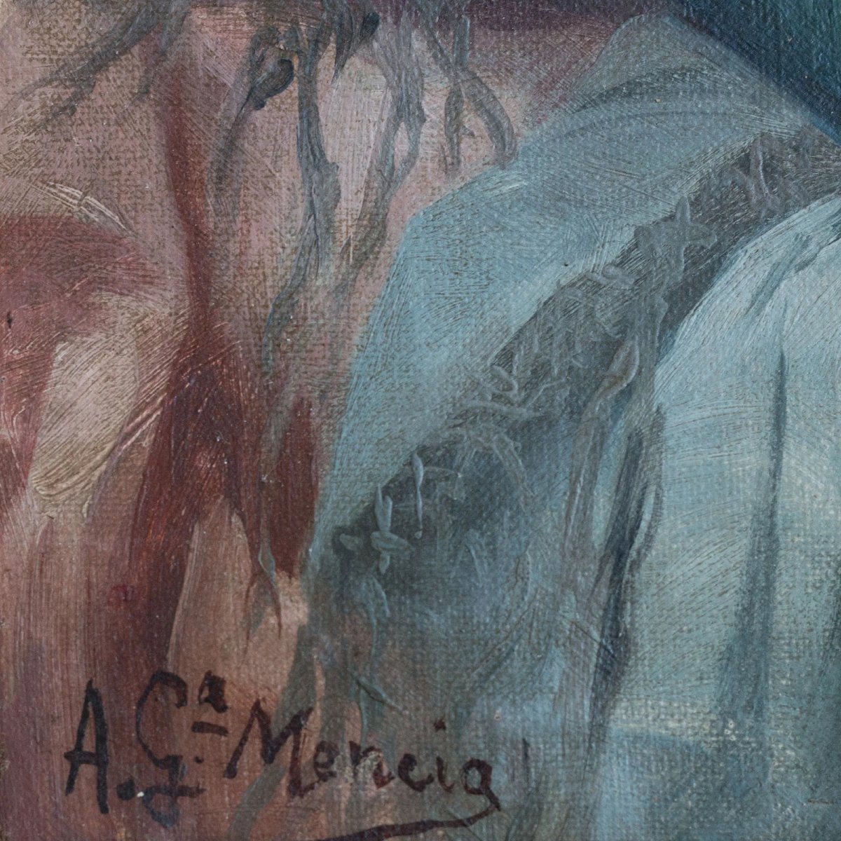 Portrait d'une jeune femme lisant – Huile sur toile d'Antonio García Mencía (1849–1920)-photo-2