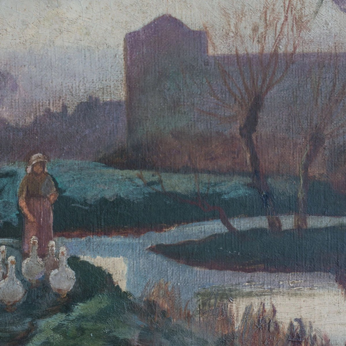 Lady Tending A Flock Of Geese At Dusk Or Dawn - Barbizon School Influenced-photo-4