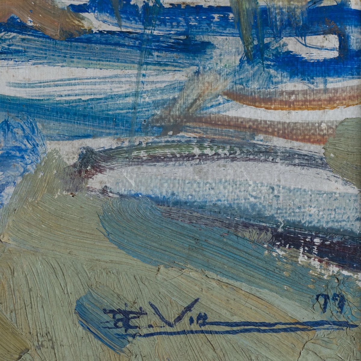 Mid-century Oil Sketch Of Boats In A Harbour - Signed-photo-2