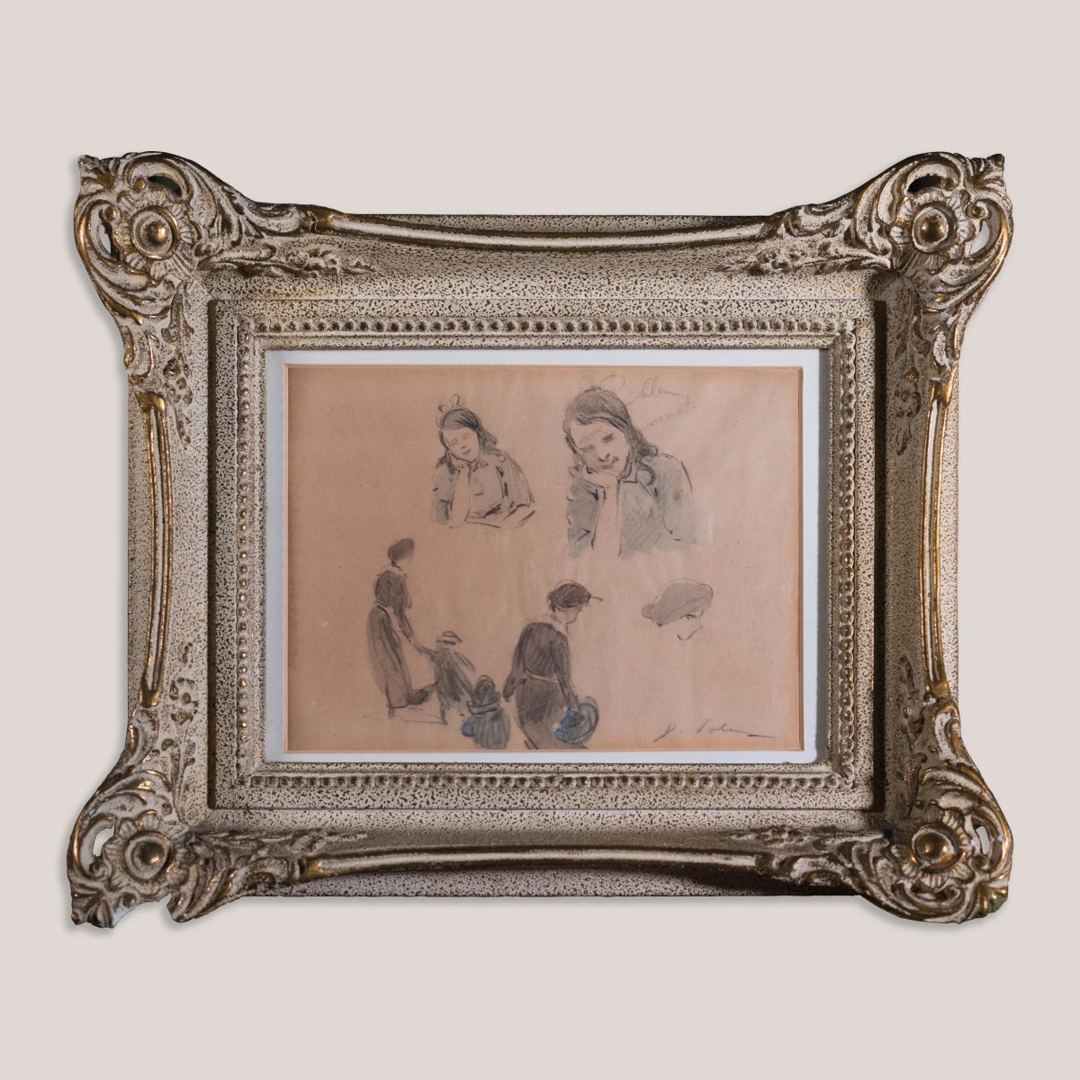 Framed Signed Pencil Figure Studies-photo-2
