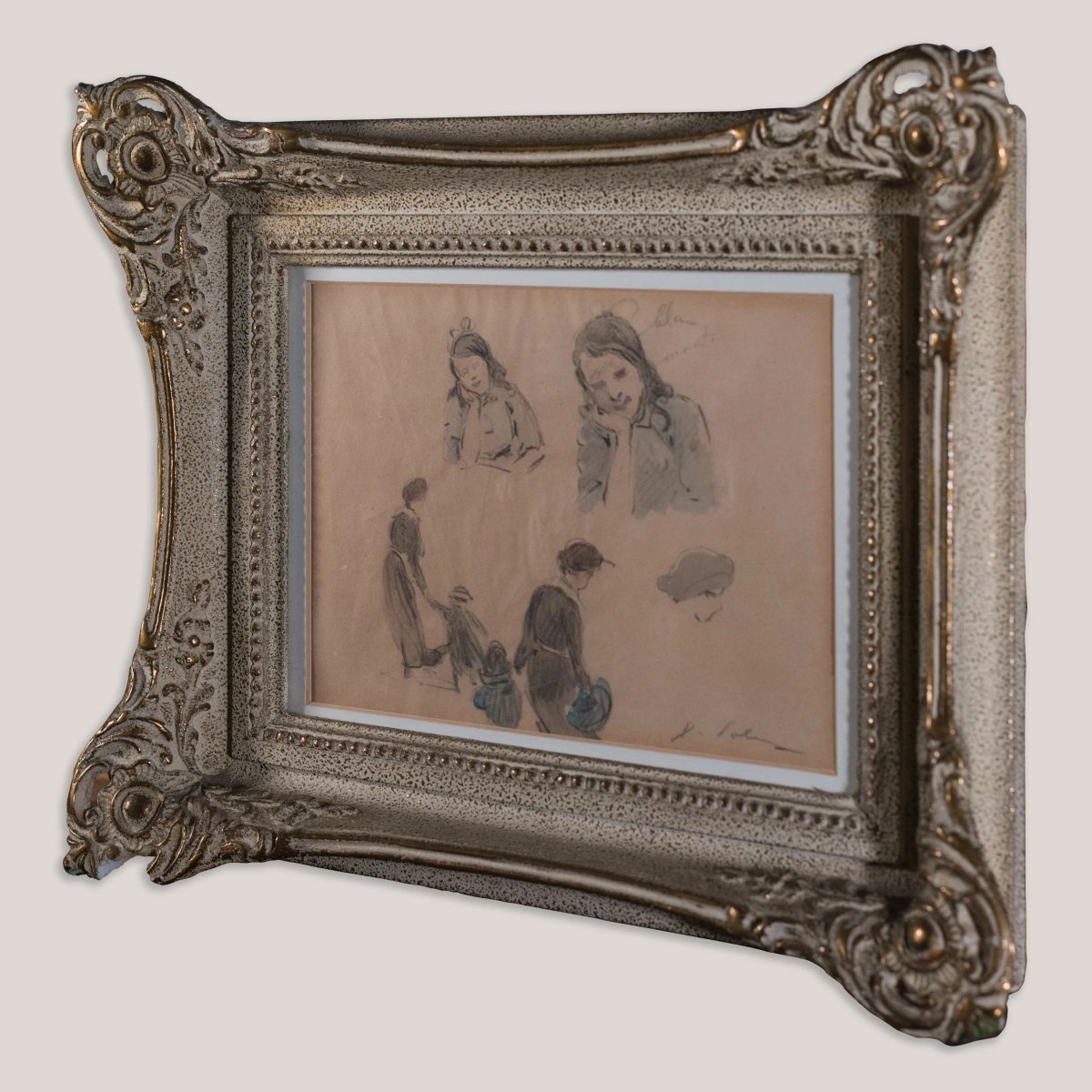 Framed Signed Pencil Figure Studies-photo-3