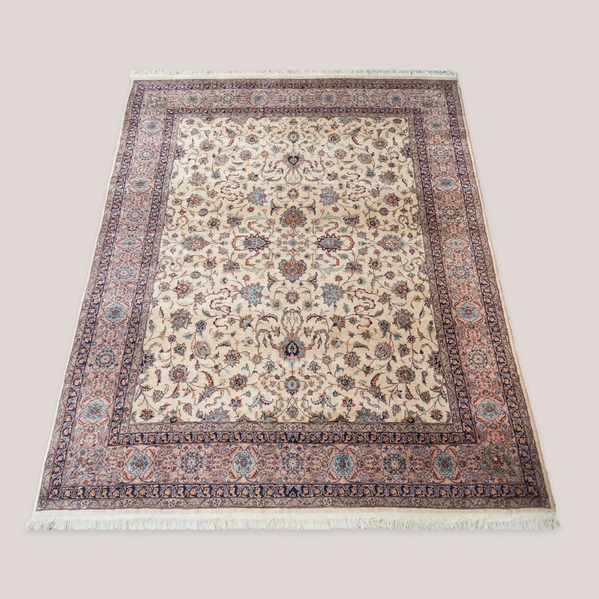 Tapis persan vintage noué à la main à motif floral – 339 × 247 cm-photo-2