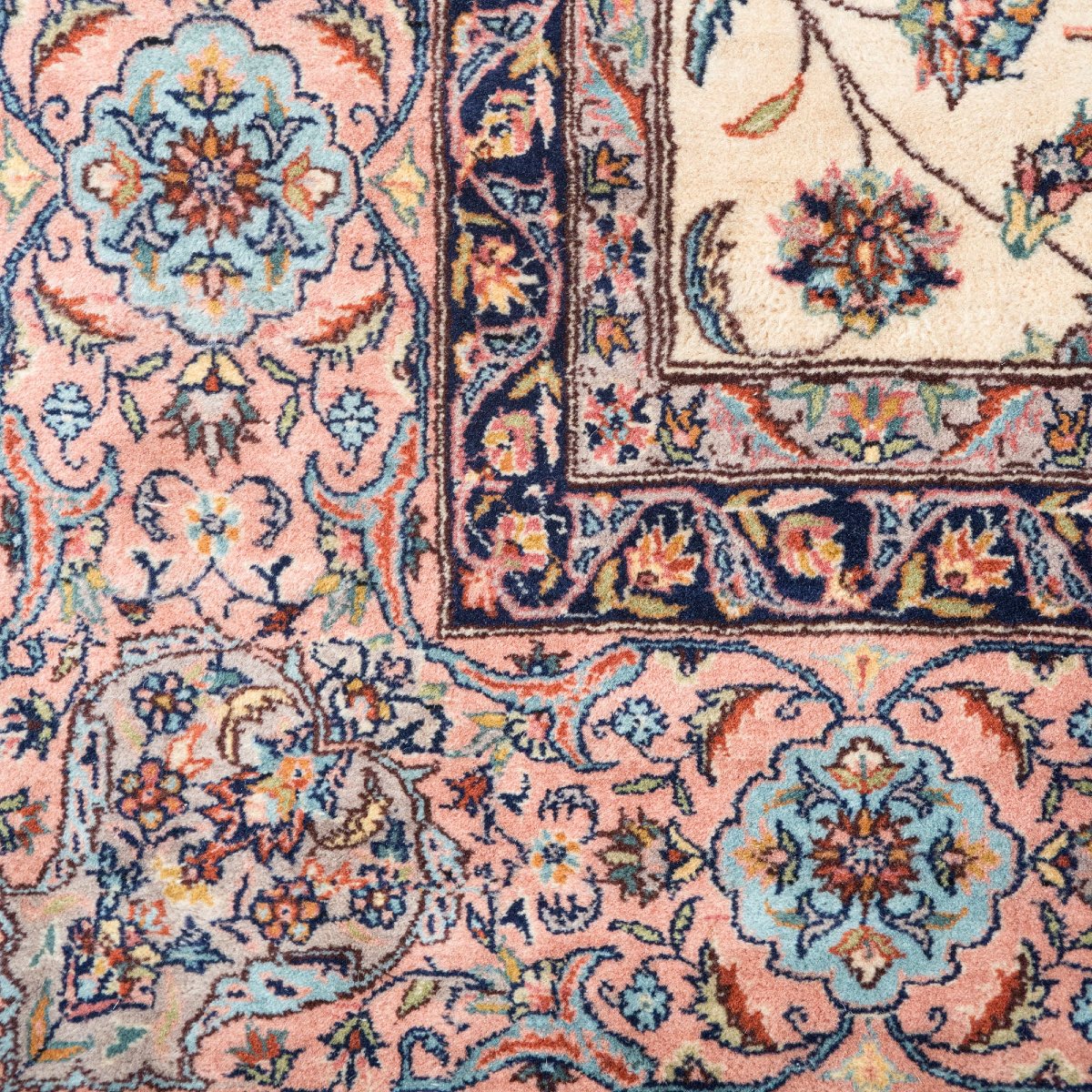 Tapis persan vintage noué à la main à motif floral – 339 × 247 cm-photo-2