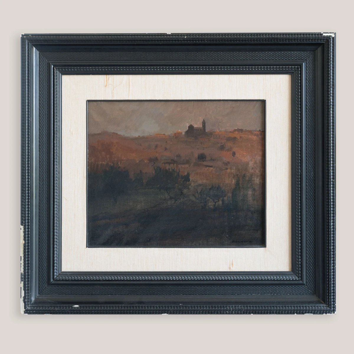 Atmospheric Landscape In Ochre Tones – Oil On Canvas-photo-3
