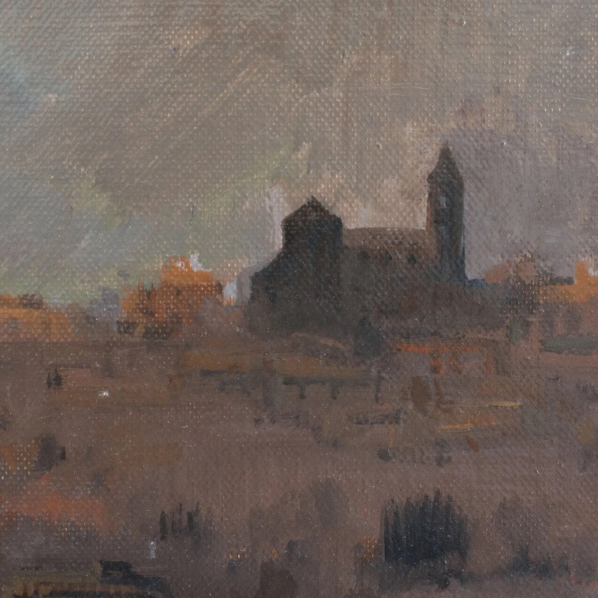 Atmospheric Landscape In Ochre Tones – Oil On Canvas-photo-1