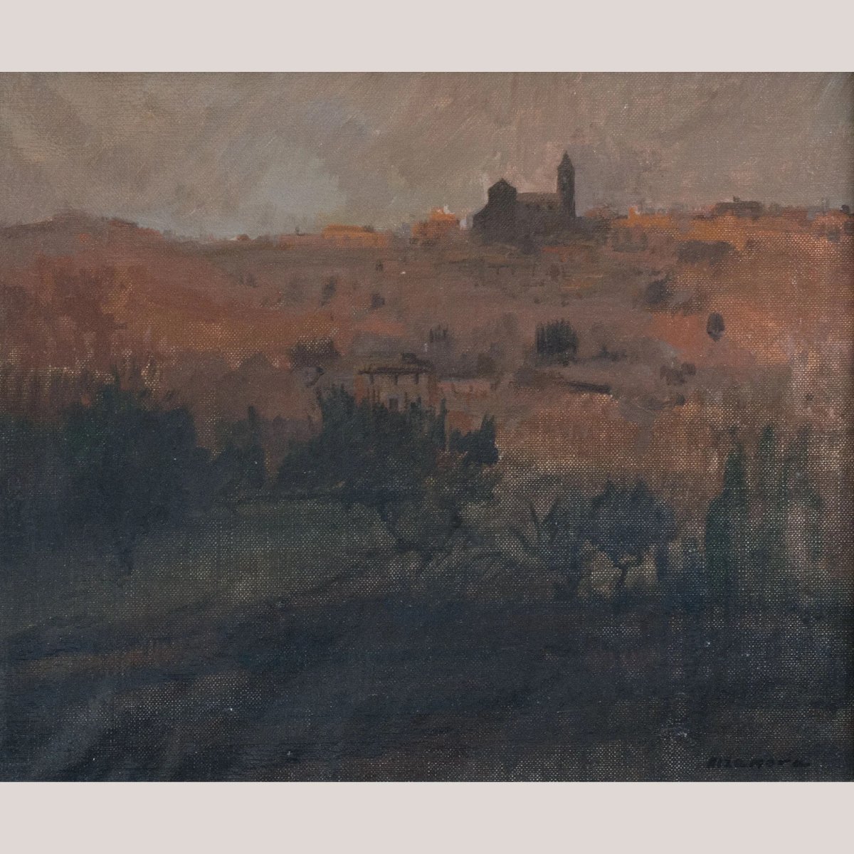 Atmospheric Landscape In Ochre Tones – Oil On Canvas
