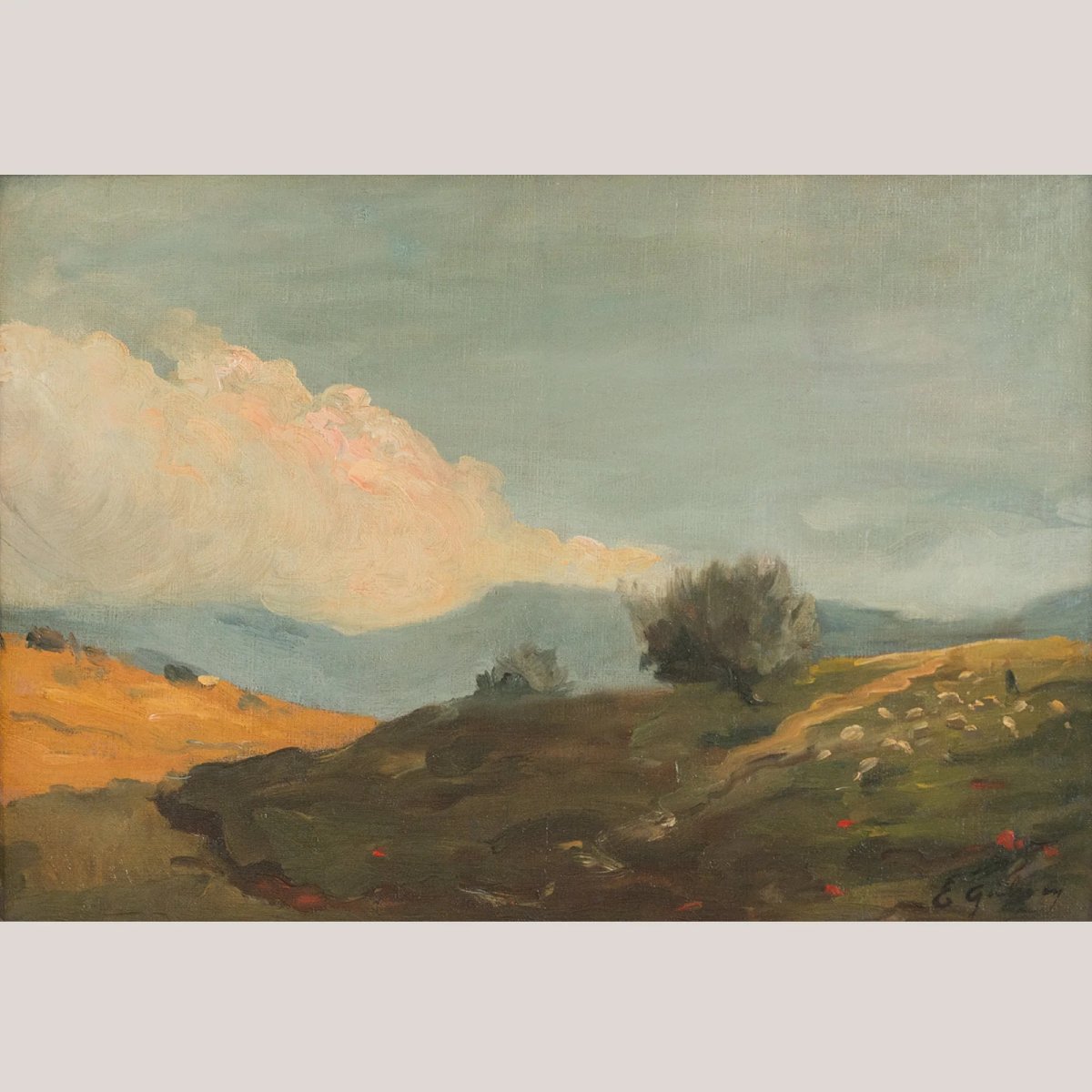 Berger et troupeau dans un paysage de montagne