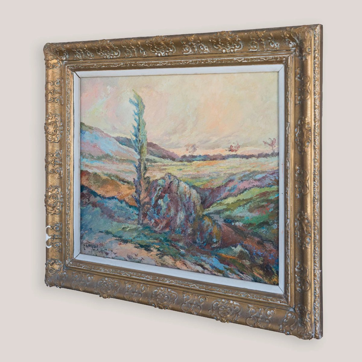 Expressionist Landscape – Oil On Canvas, Signed, Artist Unidentified-photo-3