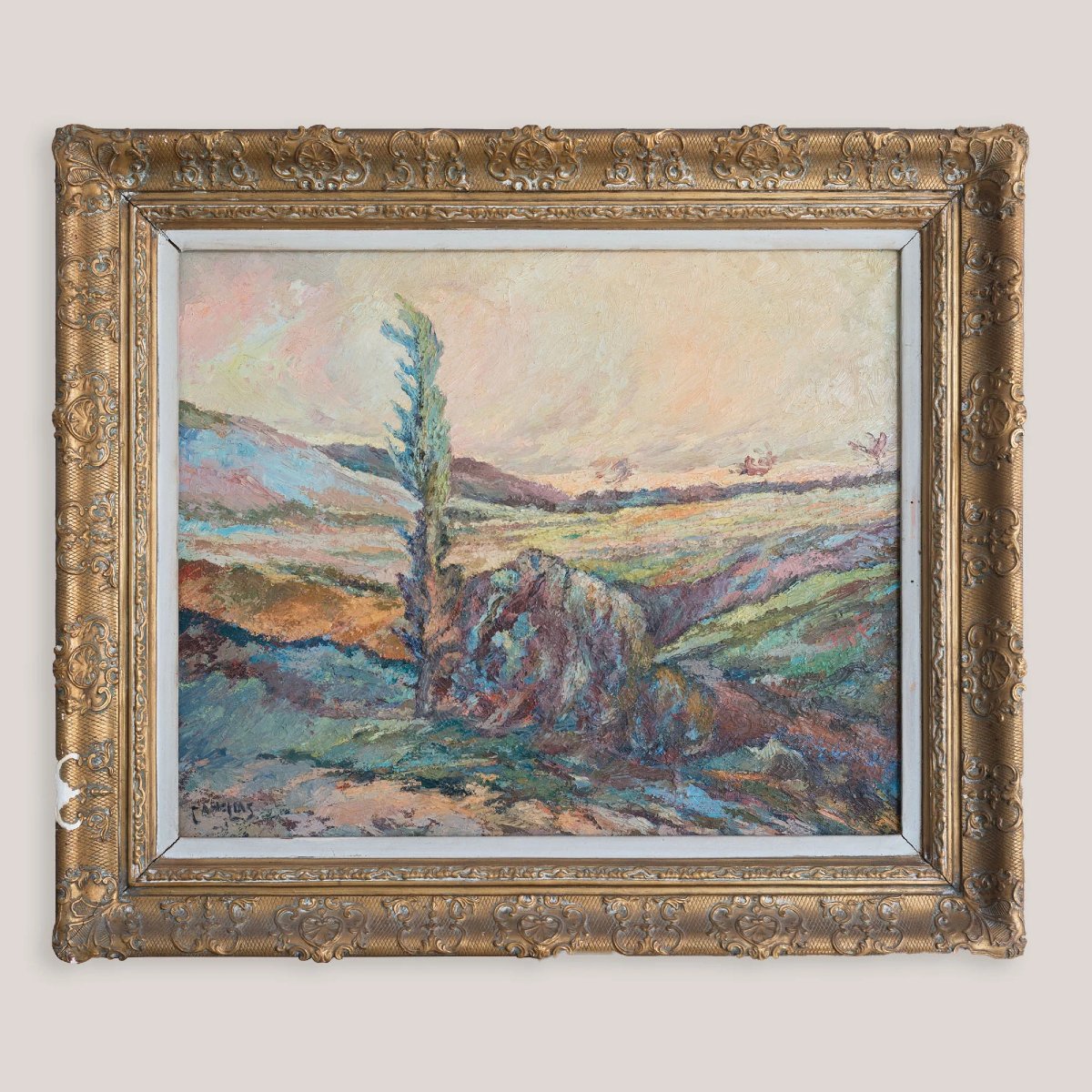 Expressionist Landscape – Oil On Canvas, Signed, Artist Unidentified