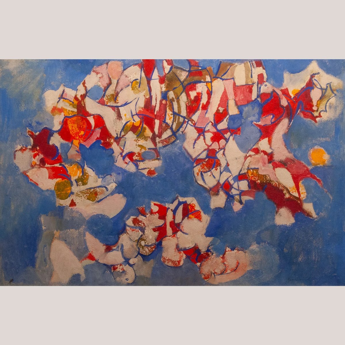 Composition abstraite en bleu et rouge