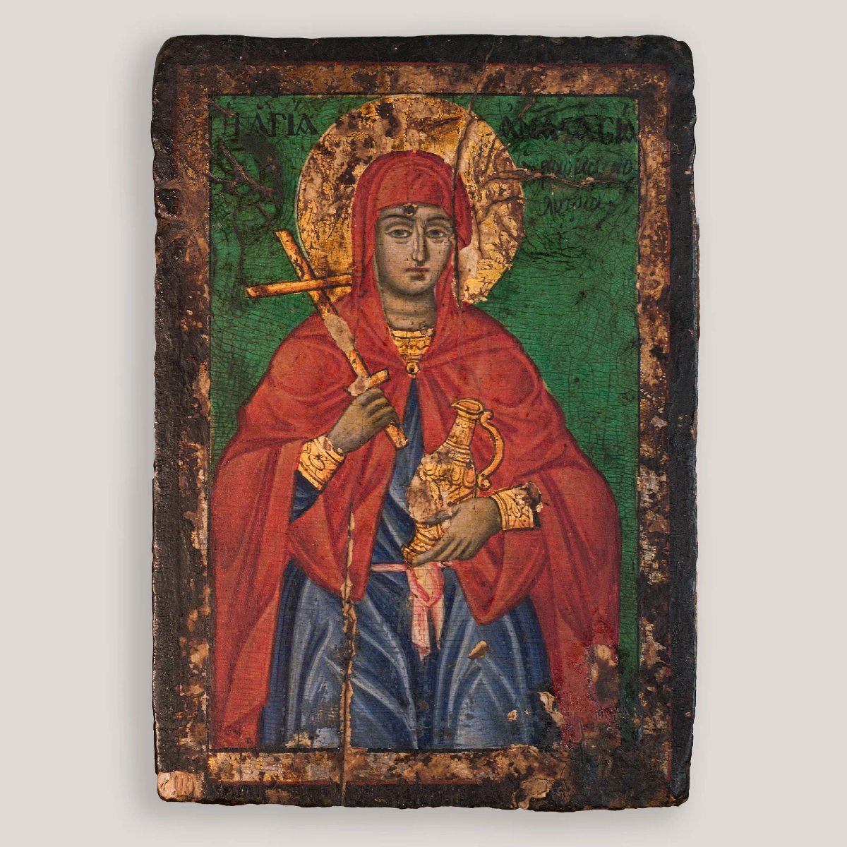 Ensemble de quatre icônes religieuses orthodoxes orientales anciennes | Décoration moderne-photo-2