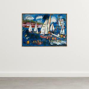 Voiliers En Régate – Huile Originale De Fermín Vilanova (1960)