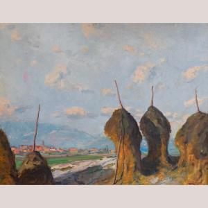 Paysage Impressionniste De Meules De Foin – Huile Sur Toile De Ramon Trulls Pons