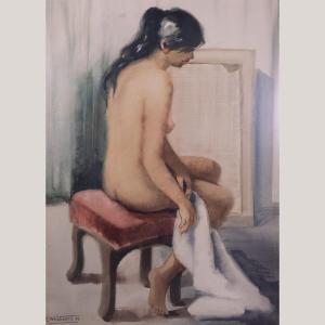 étude De Nu Assis – Pastel Sur Papier Par J. Torrabadell