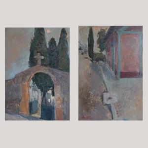 Étude expressive de l'extérieur de l'église - Gloria Muñoz (née en 1949)