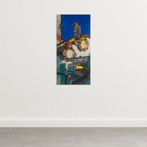 Abstraction géométrique industrielle – Signée – Huile sur toile fine