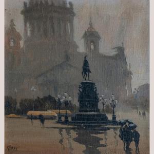Equestrian Monument In The Mist – Follower Boris Alexeyevich Semyonov – Oil On Canvas