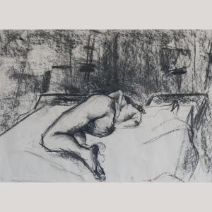 Reclining Nude Figure Charcoal Drawing