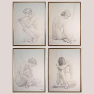 The Four Seasons (les Quatre Estacions) – Suite Of Four Large Framed Original Graphite Drawings