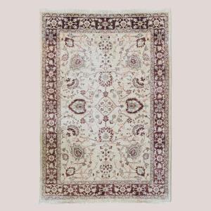 Tapis indo-persan vintage à motifs floraux | Fond ivoire et bordure bordeaux | 273 × 187 cm