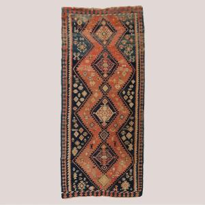 Grand tapis de couloir Kilim Kazak caucasien noué à la main vintage - 370 × 165 cm