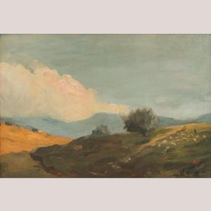 Berger et troupeau dans un paysage de montagne