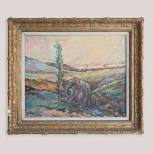 Paysage expressionniste – Huile sur toile, signé, artiste non identifié