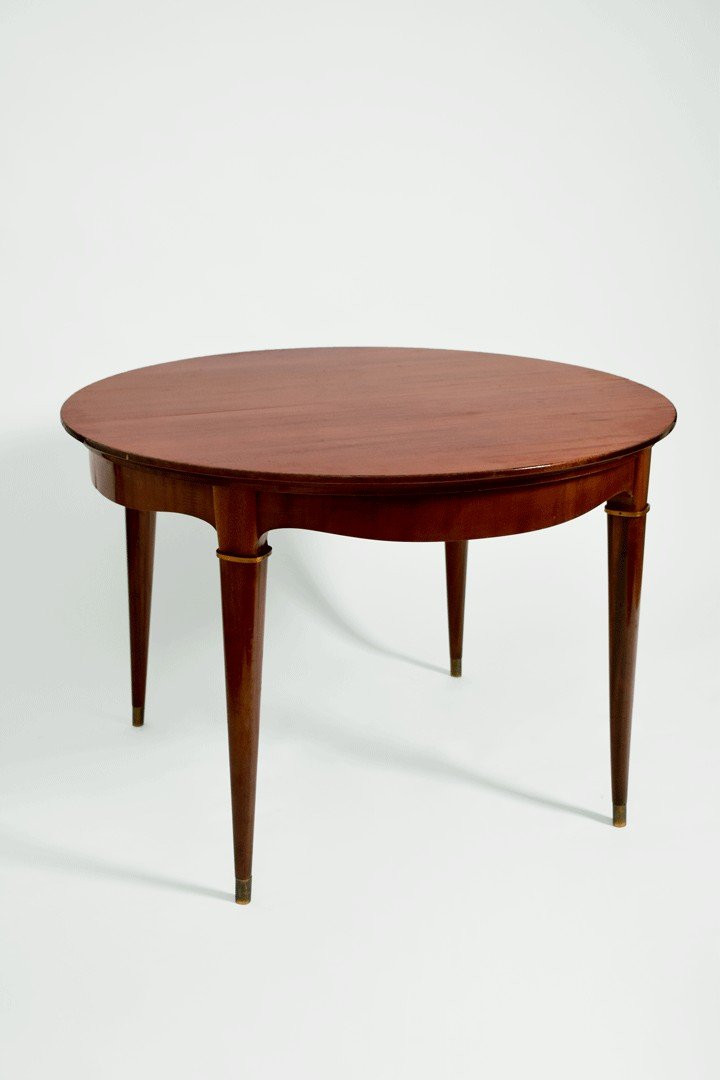 Round Dining Table In Wood And Bronze. Italy, 1960s.