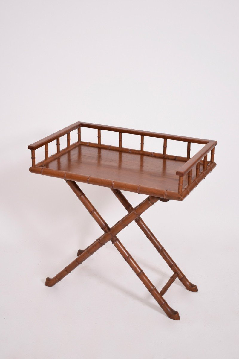Console, Table Pliante En Bois Imitation Bambou, Années 1920.-photo-4
