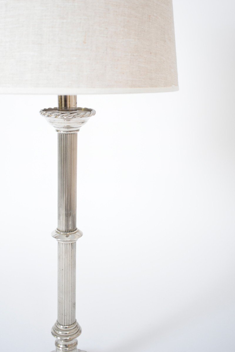 Pair Of Silver Plated Faux Bamboo And Rope Lamps, 1960s.-photo-4